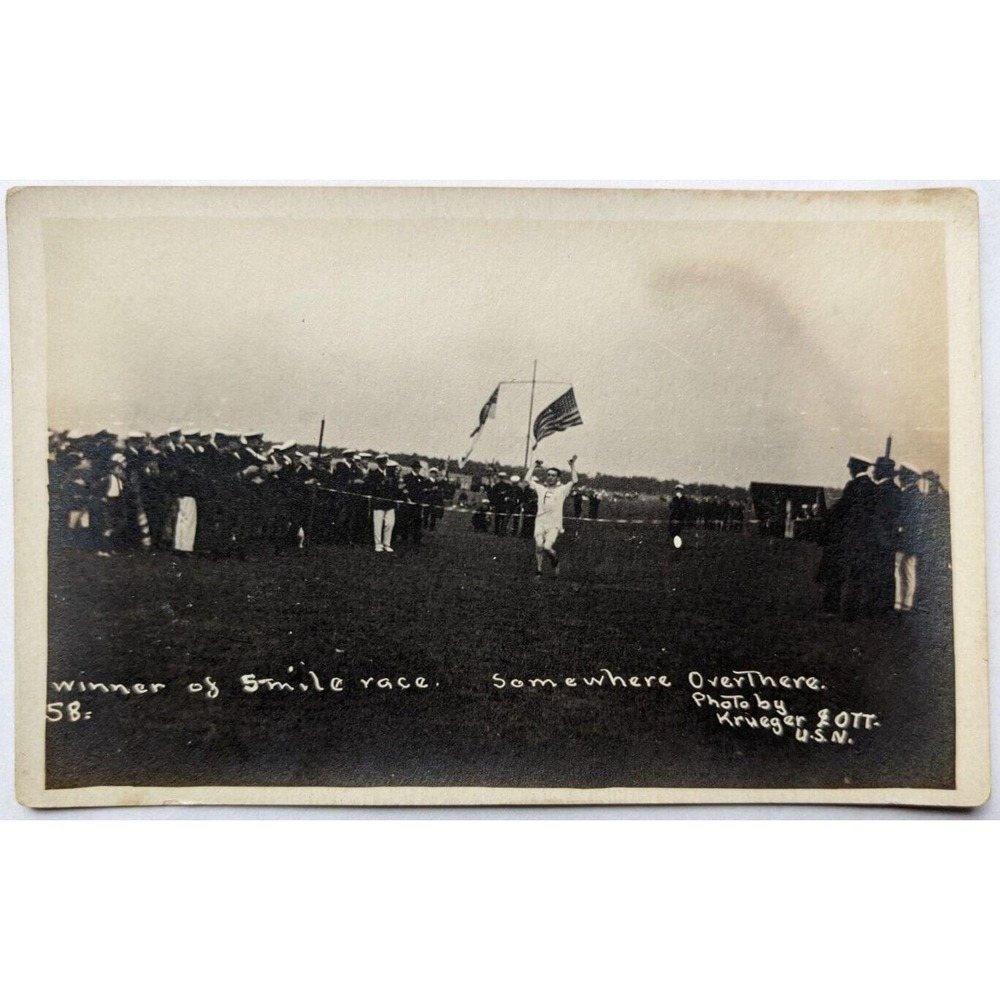 Vintage Postcard WW1 RPPC USS Florida Winner of 5 Mile Race Somewhere Over There